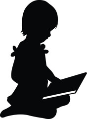 Silhouette of a baby girl reading a book vector