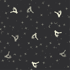 Seamless pattern with stars, Christmas deers on black background. Night sky. Vector illustration on black background