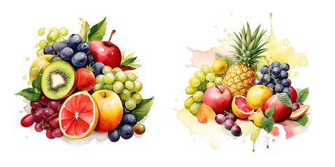 Vibrant Watercolor Fruit Medley with Splashes
