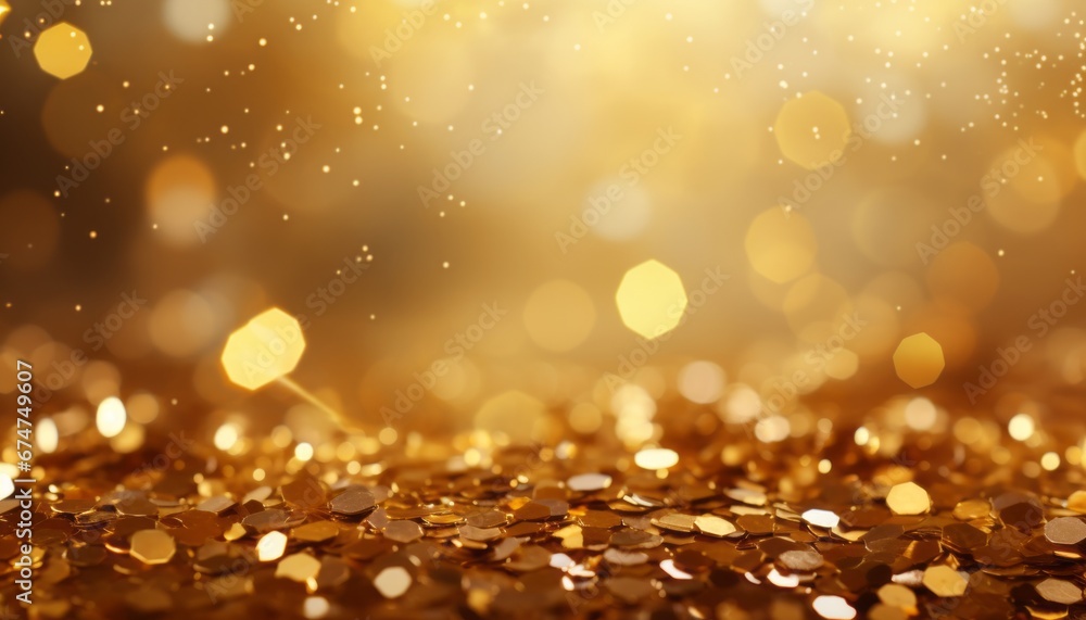 Poster captivating golden particle display with mesmerizing glow and enchanting shimmering sparkles