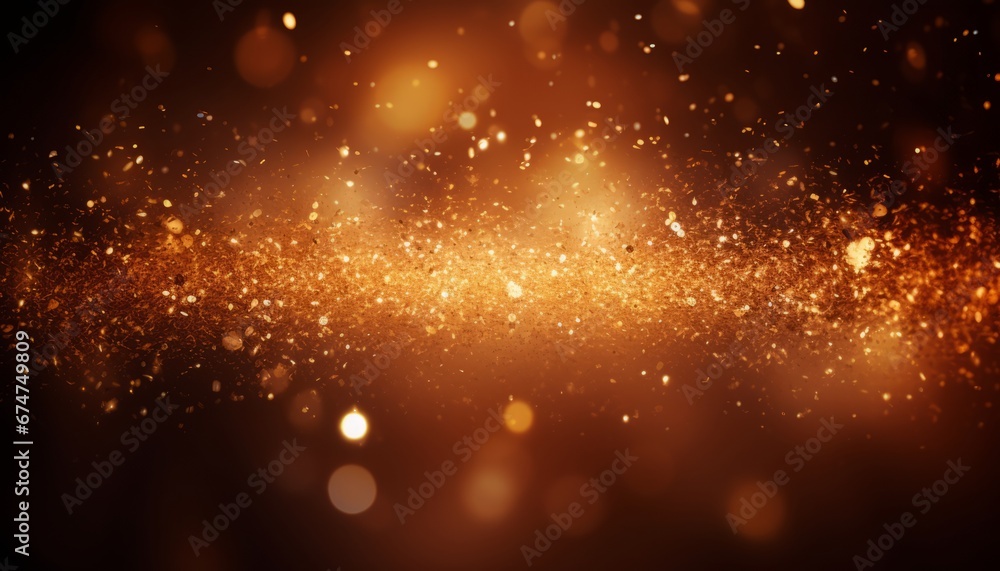 Poster enchanting golden particle fluid display with mesmerizing glow and shimmering light sparkles