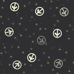 Seamless pattern with stars, no right turn signs on black background. Night sky. Vector illustration on black background