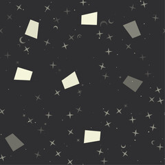 Seamless pattern with stars, trapezium symbols on black background. Night sky. Vector illustration on black background