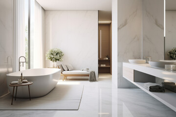 modern bathroom in close touch with nature, Generative AI