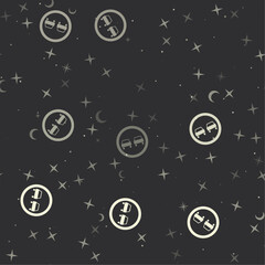 Seamless pattern with stars, no overtaking signs on black background. Night sky. Vector illustration on black background