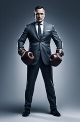 Businessman character wearing boxing gloves. A character generated by artificial intelligence