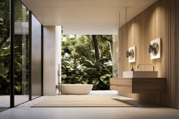 modern bathroom in close touch with nature, Generative AI