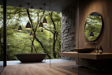 modern bathroom in close touch with nature, Generative AI