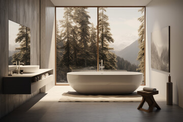 modern bathroom in close touch with nature, Generative AI