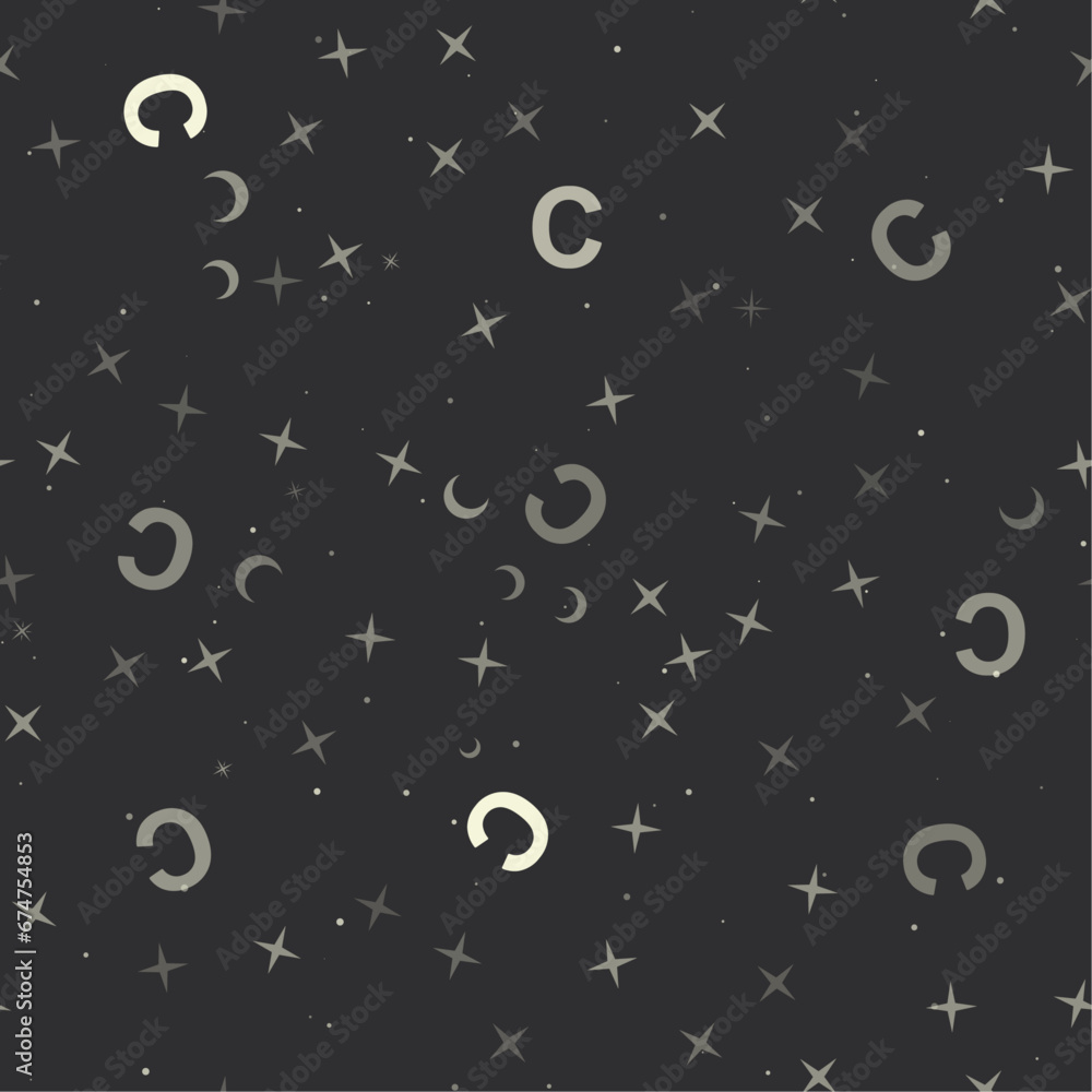 Wall mural Seamless pattern with stars, capital letter C symbols on black background. Night sky. Vector illustration on black background