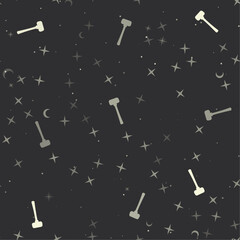 Seamless pattern with stars, mallet symbols on black background. Night sky. Vector illustration on black background
