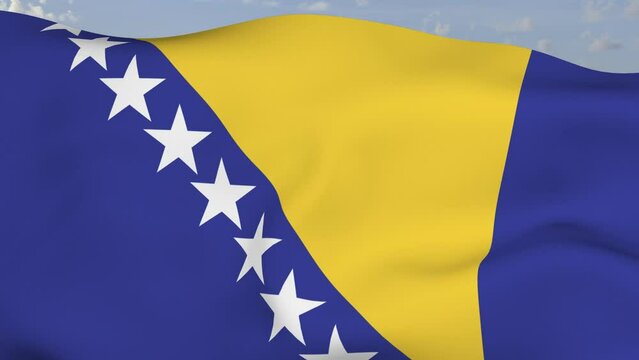 Loop der Bosnien und Herzegowina Fahne wehend im Wind als Nahaufnahme 4K