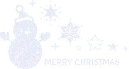 雪だるまのメリークリスマススタンプ　青みががった白のクリスマス用イラスト
