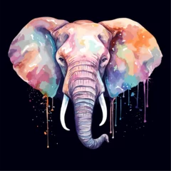 Foto op Aluminium Watercolor elephant head, paint blobs and flow. Decorative wild exotic animal portrait, vector cartoon graphic art © LadadikArt