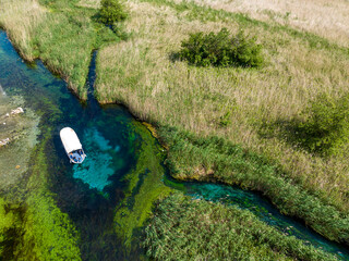 Turkey Akyaka Azmak River, Travel concept photo, landscape view from above with drone