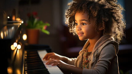 cut kid playing piano, generative ai