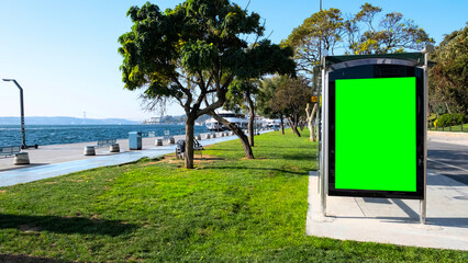 Outdoor green billboard on the edge of the Bosphorus