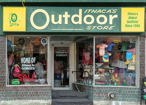  Ithaca Outdoor Sporting Goods Store Entrance Facade In The Finger Lakes Region Of Upstate New York