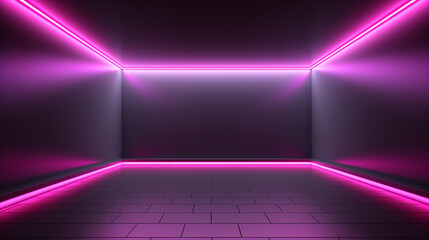 Interior of a minimalist interior design with vibrant purple neon lighting accents. Generative AI