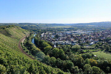 Fototapeta na wymiar Blick auf die Bahnstrecke an der Enz bei Besigheim