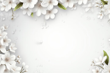 White Floral Frame on Grey Background with empty space for text