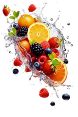 Generative AI illustration of fresh healthy fruits making splash in water