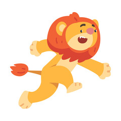 Cute Lion Character with Mane Run Vector Illustration
