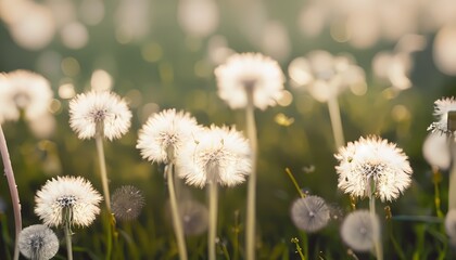 Dandelion flower in field with blur background