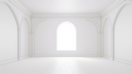 Interior of a empty classic minimal white room with copy space. Generative AI