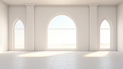 Interior of a empty classic minimal white room with copy space. Generative AI