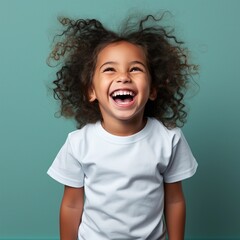happy child in blank t-shirt on an isolated background