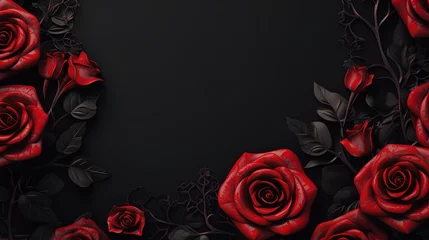 Fotobehang Background pattern of red rose flowers, ai generative © Resi