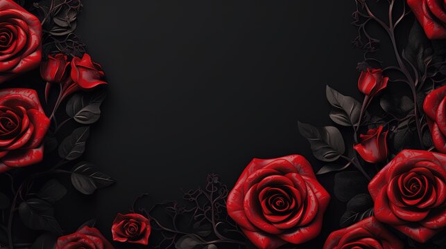 Background pattern of red rose flowers, ai generative