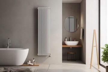 Radiator against wall. Small heating system.