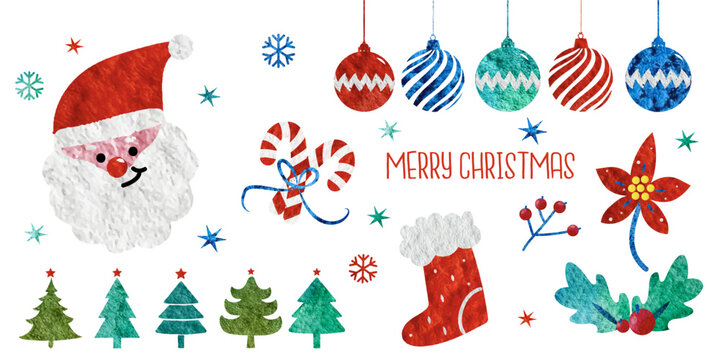 Set of christmas watercolor elements. Holidays clipart for christmas card, sticker and print