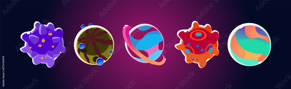 Poster fantasy alien planets for ui space game vector set