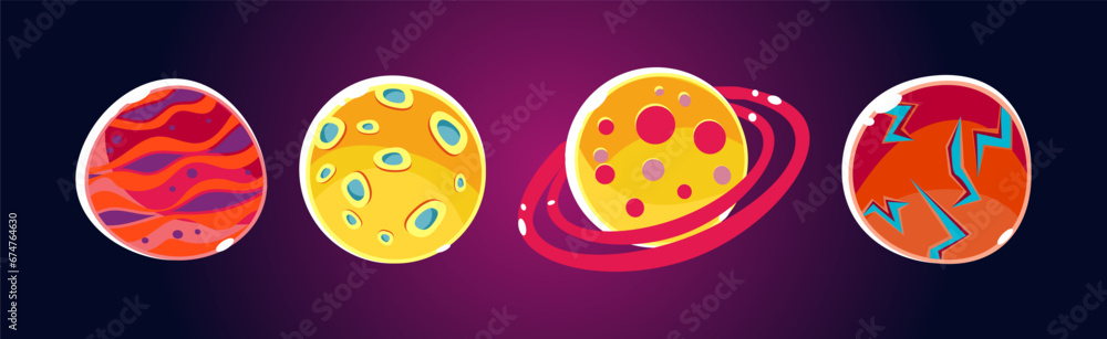 Poster fantasy alien planets for ui space game vector set