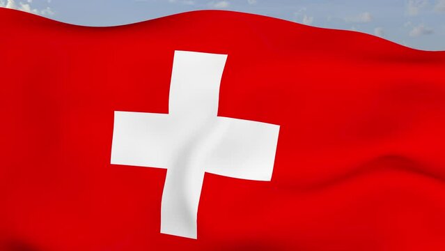 Loop der Schweiz Fahne wehend im Wind als Nahaufnahme 4K