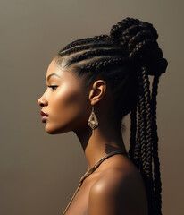 Beautiful young black woman with braids  - obrazy, fototapety, plakaty