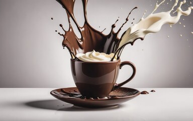 Chocolate cup splashed with milk black