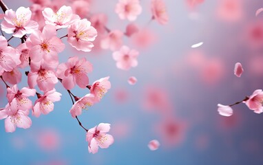 Dreamy Cherry Blossoms, Sakura Falling in Springtime