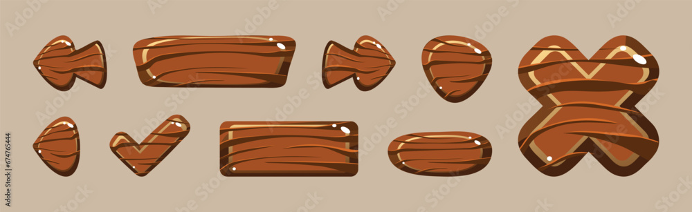 Poster wooden buttons for user interface design in game vector set