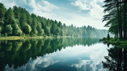 water beauty lake forest landscape illustration beautiful trees, outdoor tranquil, summer green...