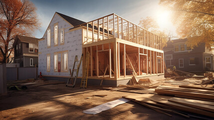House Extension in construction during the day without worker - obrazy, fototapety, plakaty