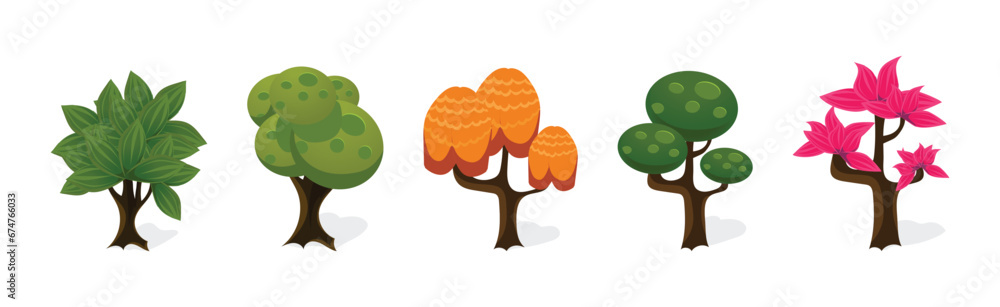 Poster fantastic tree for ui game design vector set