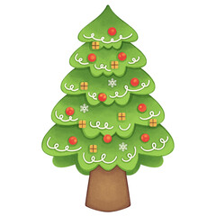 christmas tree isolated on white, watercolor style 