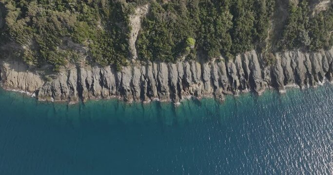 Aerial view of Vivara Island rugged coasline on Procida Island, view of the Natural reserve, Flegree islands archipelagos, Naples, Campania, Italy.