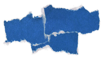 blue thick paper sticker isolated with torn edges overlapping each other, png asset.