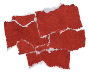 red paper sticker isolated with torn edges overlapping each other