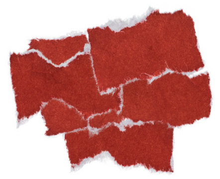red paper sticker isolated with torn edges overlapping each other